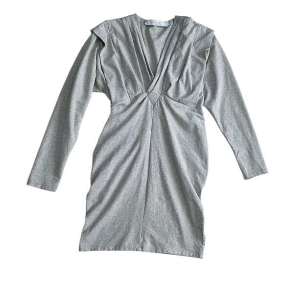 IRO Paris Emylie Gray Mini Dress Size Small Long Sleeve V Neck Cotton Blend - Picture 2 of 7